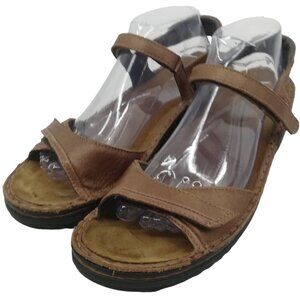 Naot Rosemary Beige Leather Hook & Loop Ankle Strap Sandals Size 42 US 11 Brown